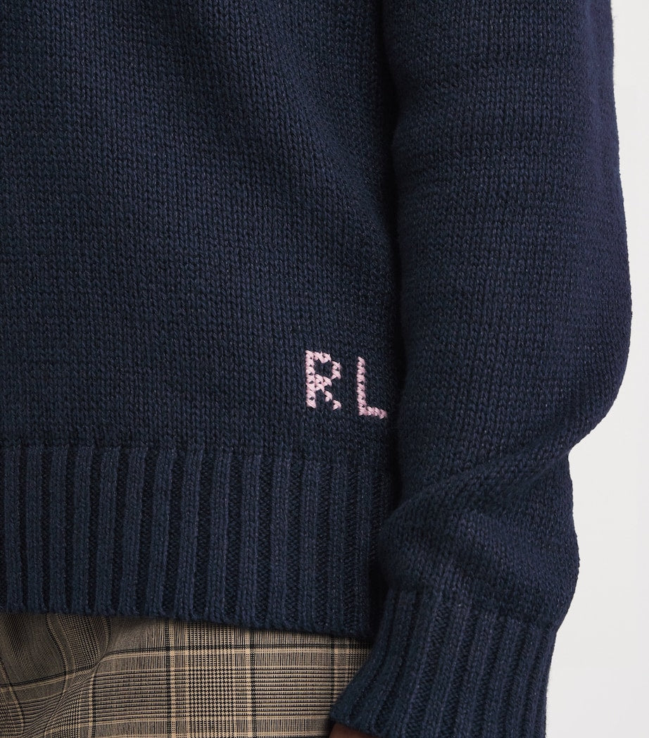 Navy Linen-Cotton Polo Bear Sweater