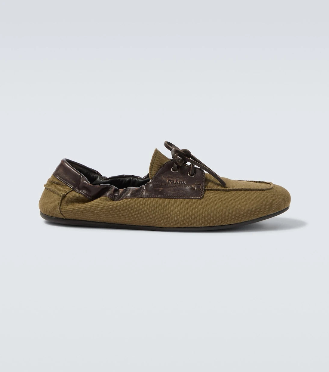 Prada - Shuffle leather-trimmed canvas boat shoes