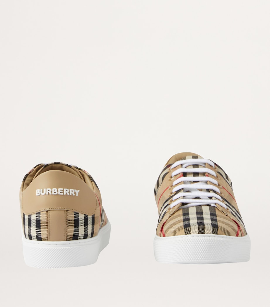 Beige Cotton Check Sneakers