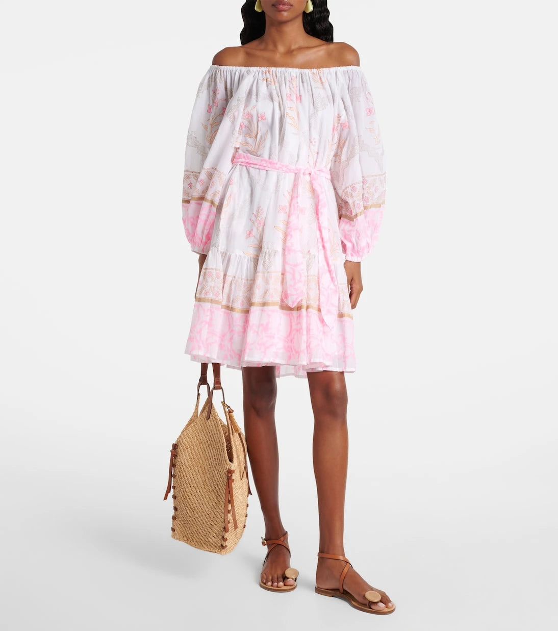 Juliet Dunn - Printed off-shoulder cotton minidress
