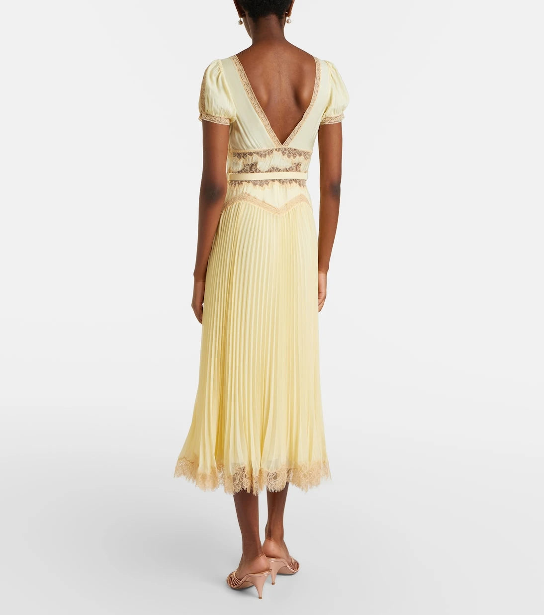 Self-Portrait - Lace-trimmed pleated midi dress
