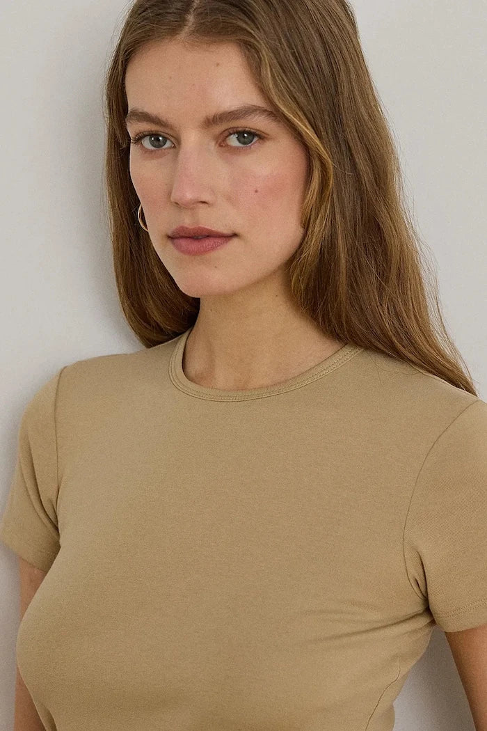 Lauren Ralph Lauren pamuk ve elastanlı basic kadın tişört