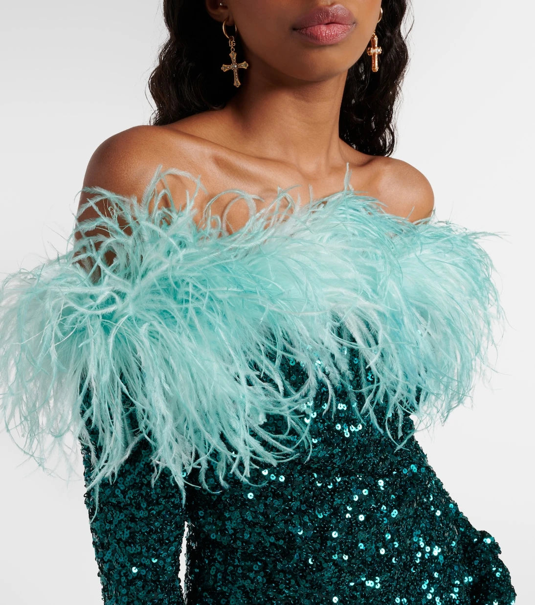 Dolce&Gabbana - Feather-trimmed sequined midi dress