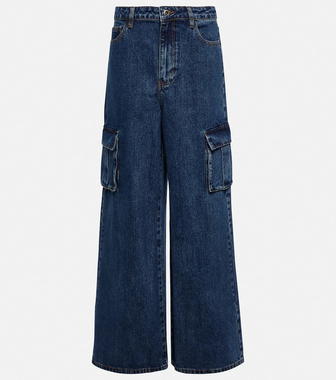 Self-Portrait - Mid-rise wide-leg denim cargo pants