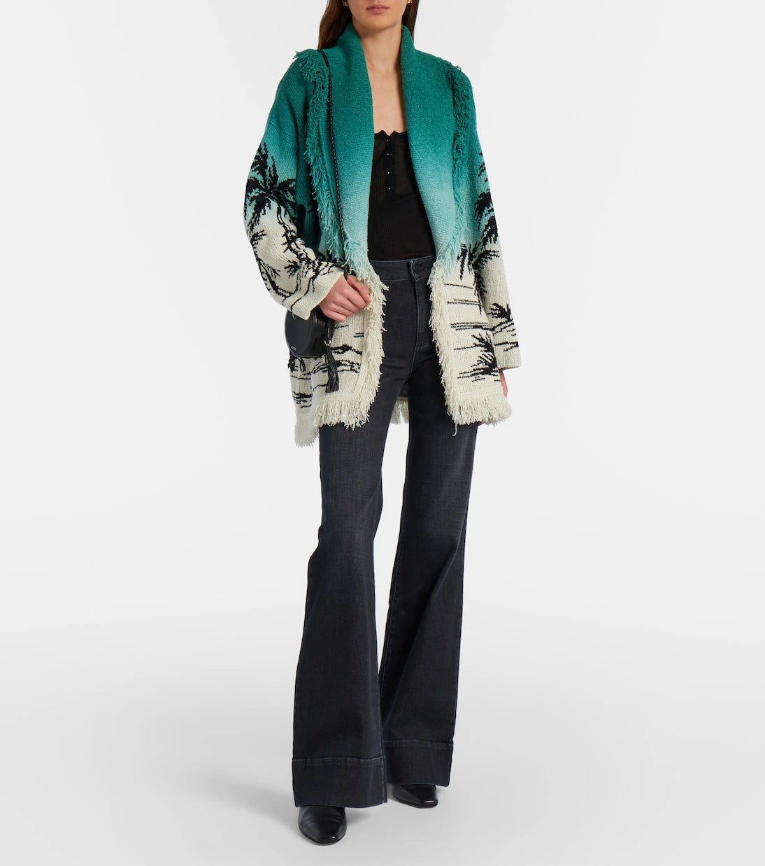 Alanui - Wave Bloom fringed cotton-blend jacquard cardigan