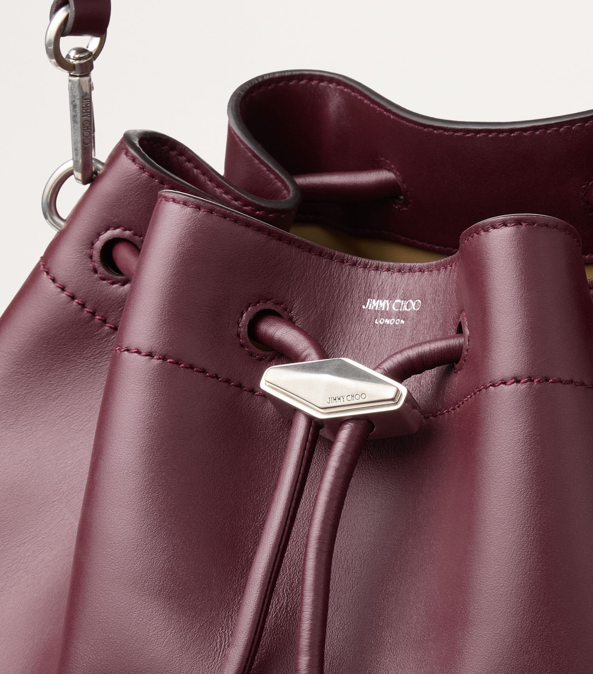 Red Medium Leather Cinch Bucket Bag