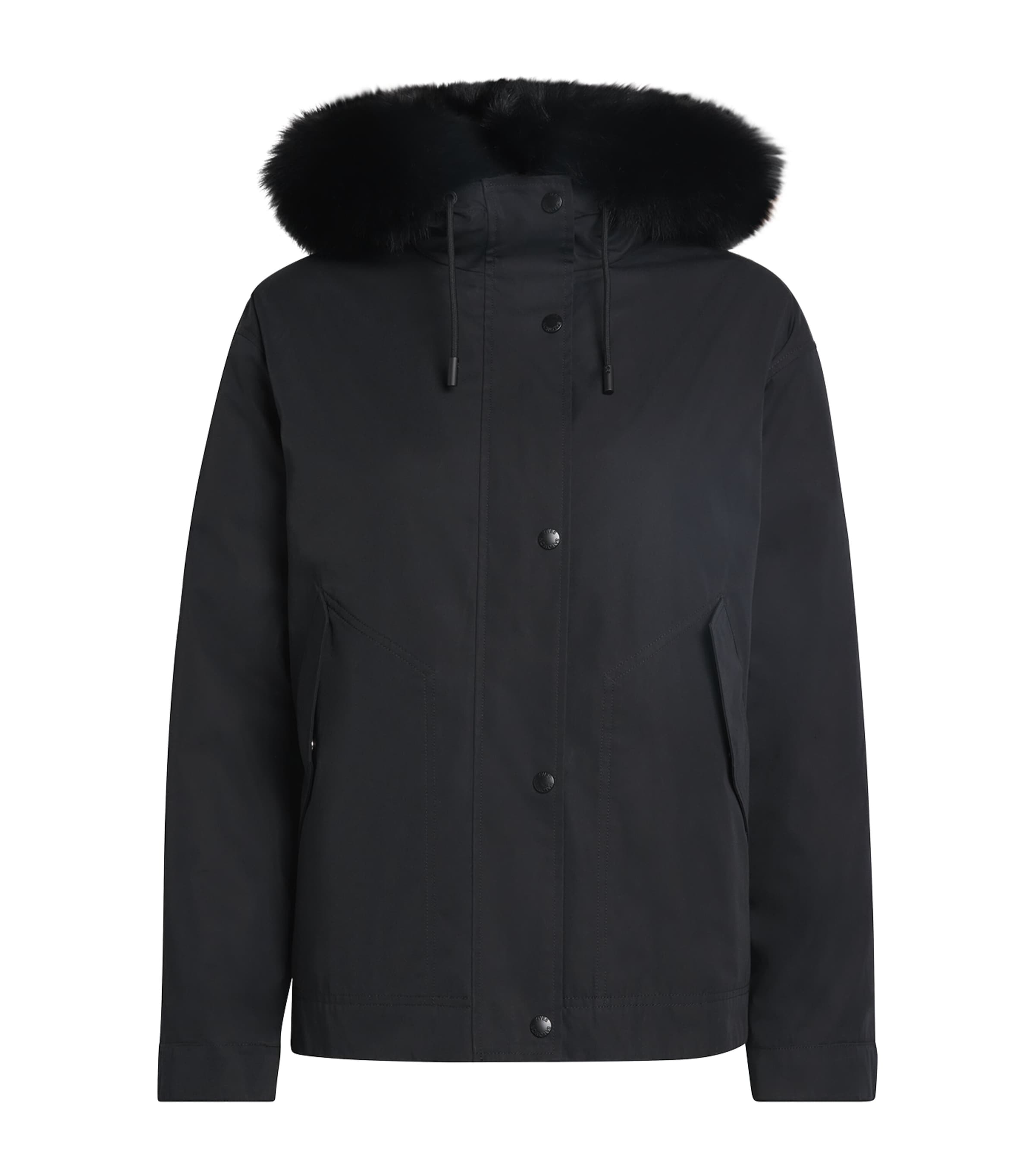 Yves Salomon Black Waterproof Fur-Trim Parka Coat