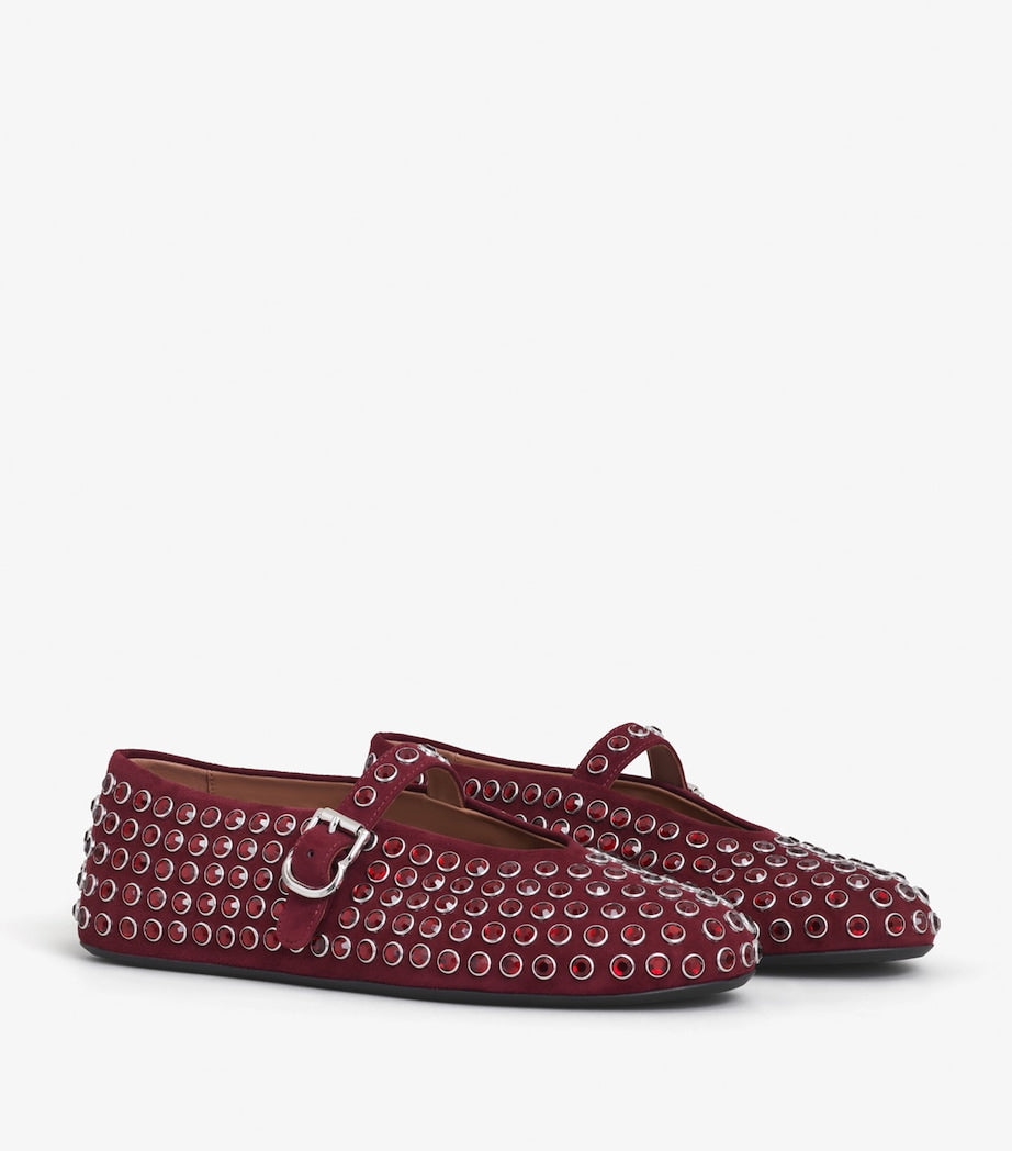 Alaïa Red Suede Embellished Ballet Flats