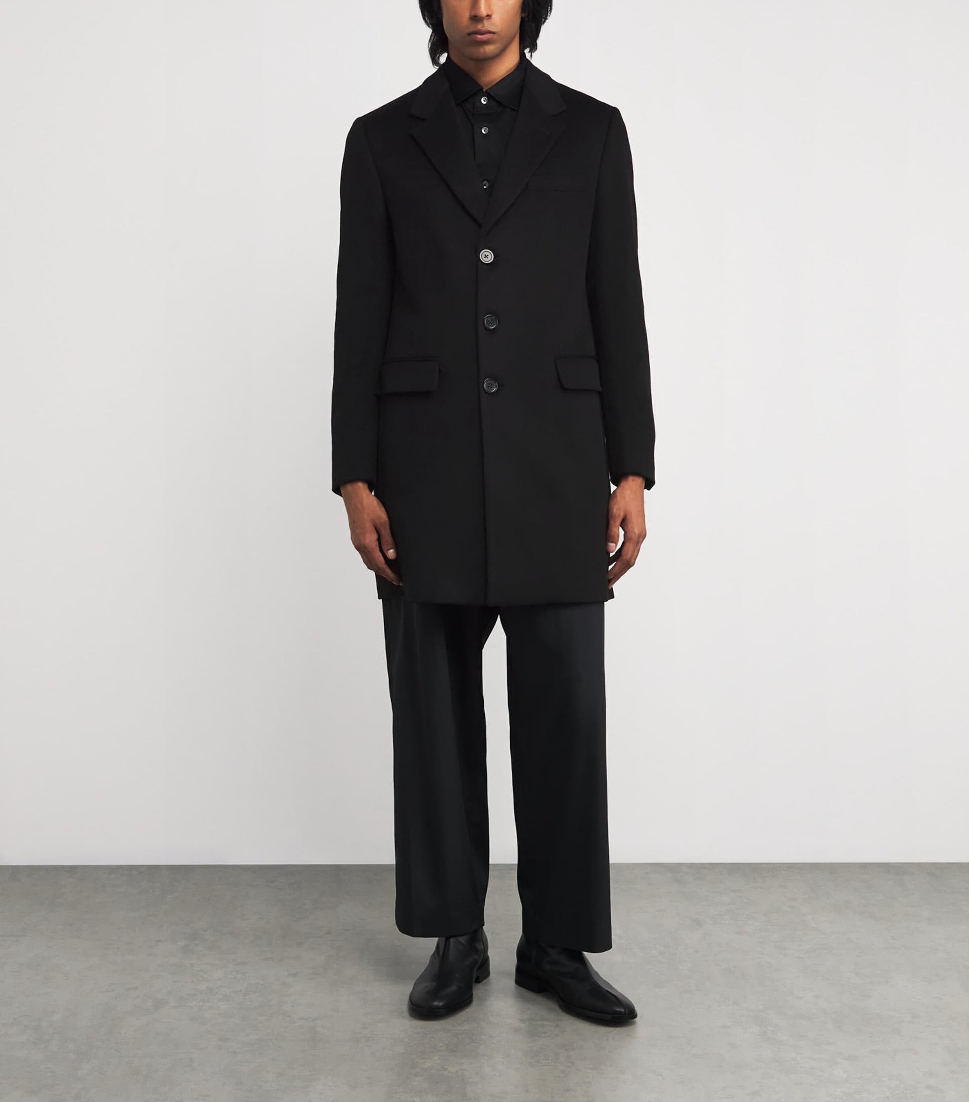 Emporio Armani Black Beaver Cashmere Overcoat