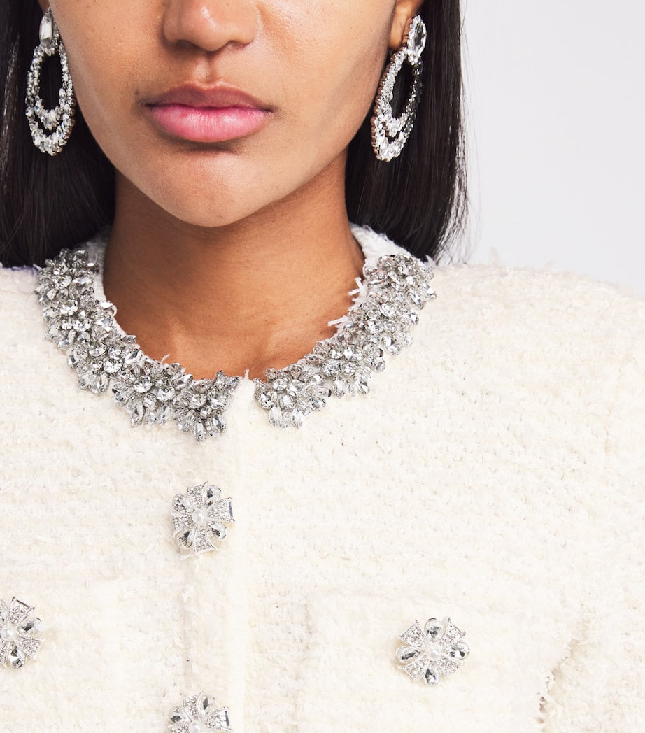 Self-Portrait Ivory Bouclé Embellished Cardigan