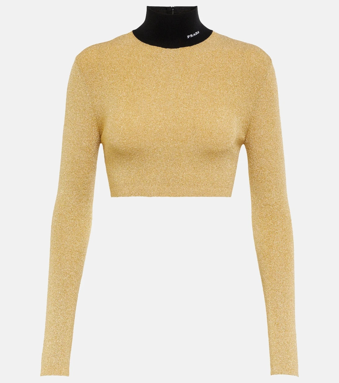 Prada - Lamé cropped turtleneck sweater