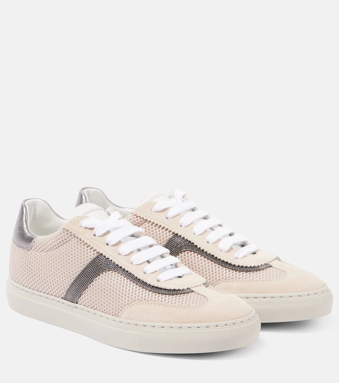 Brunello Cucinelli - Monili suede and mesh sneakers