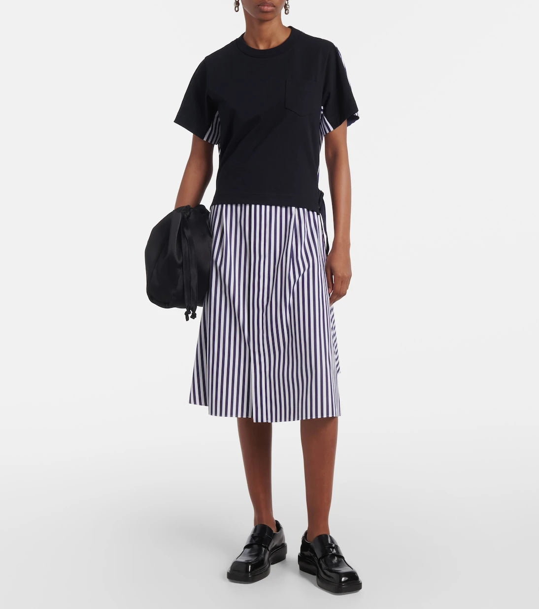 Sacai - فستان قميص قطني مقلم