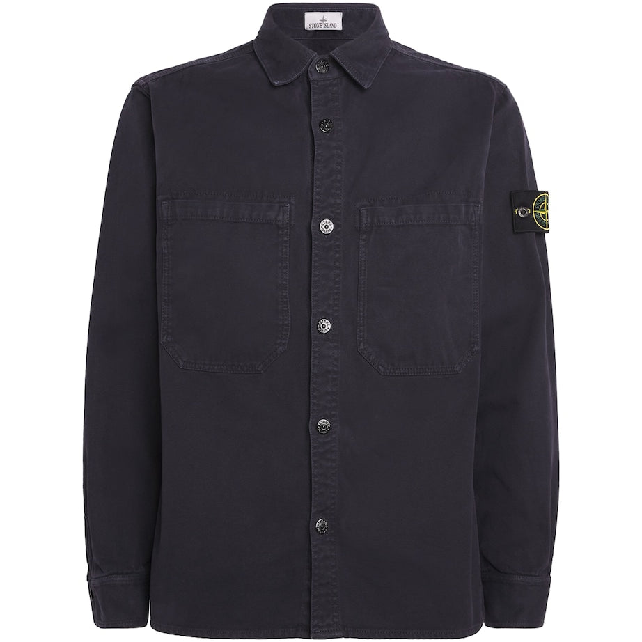 Stone Island Blue Organic Cotton Panama 'OLD' Effect Overshirt