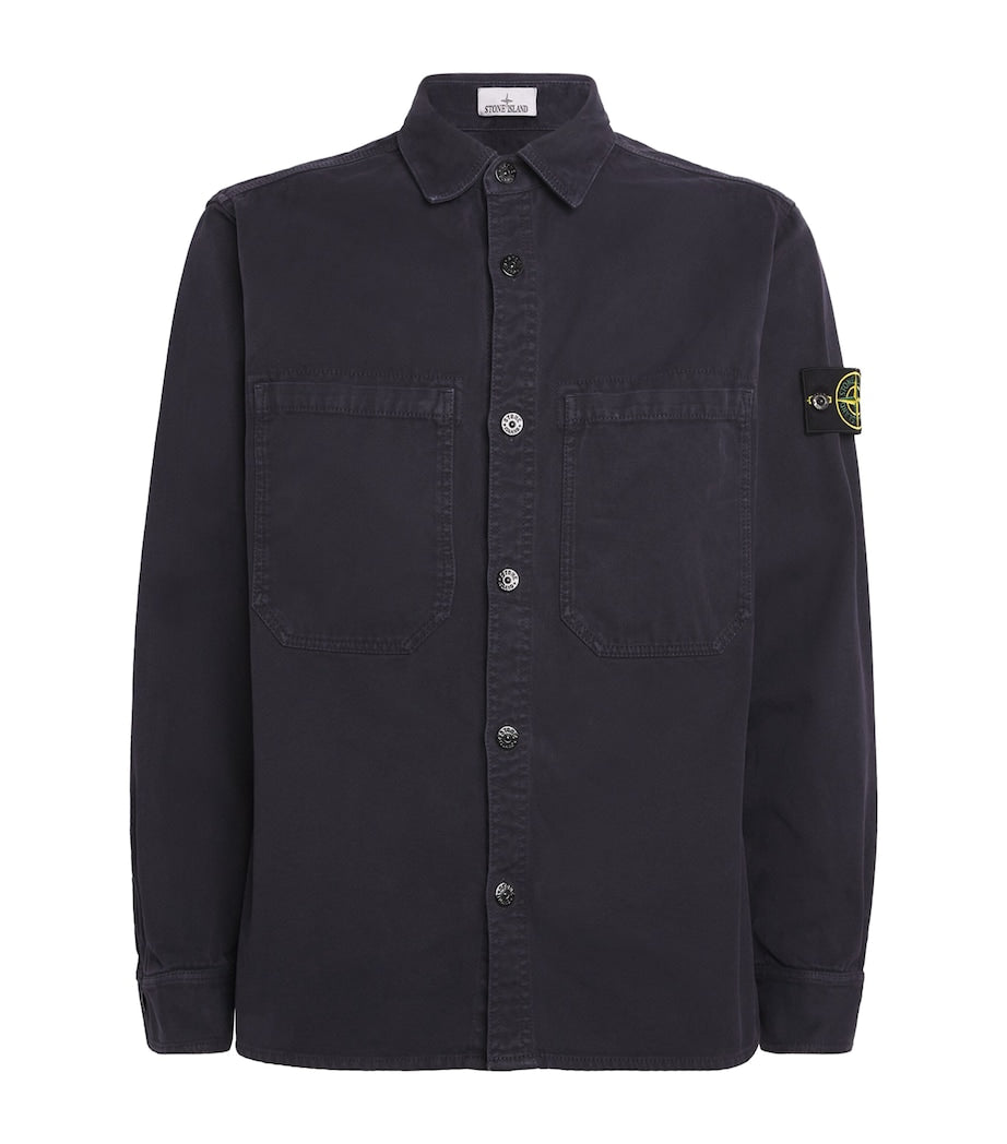 Stone Island Blue Organic Cotton Panama 'OLD' Effect Overshirt