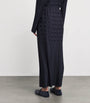 Navy Basketweave Plissé Midi Skirt
