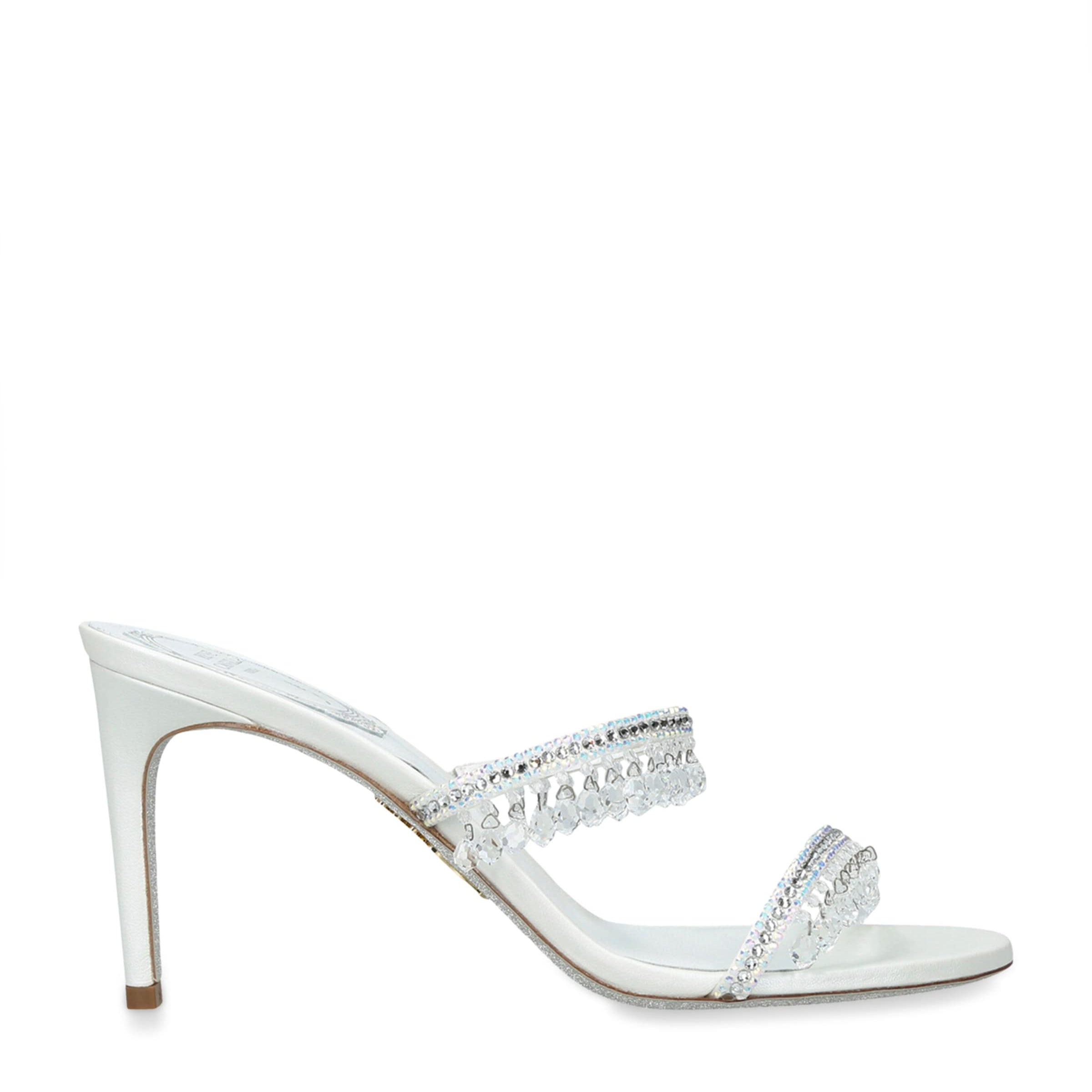 René Caovilla White Embellished Chandelier Mules 80