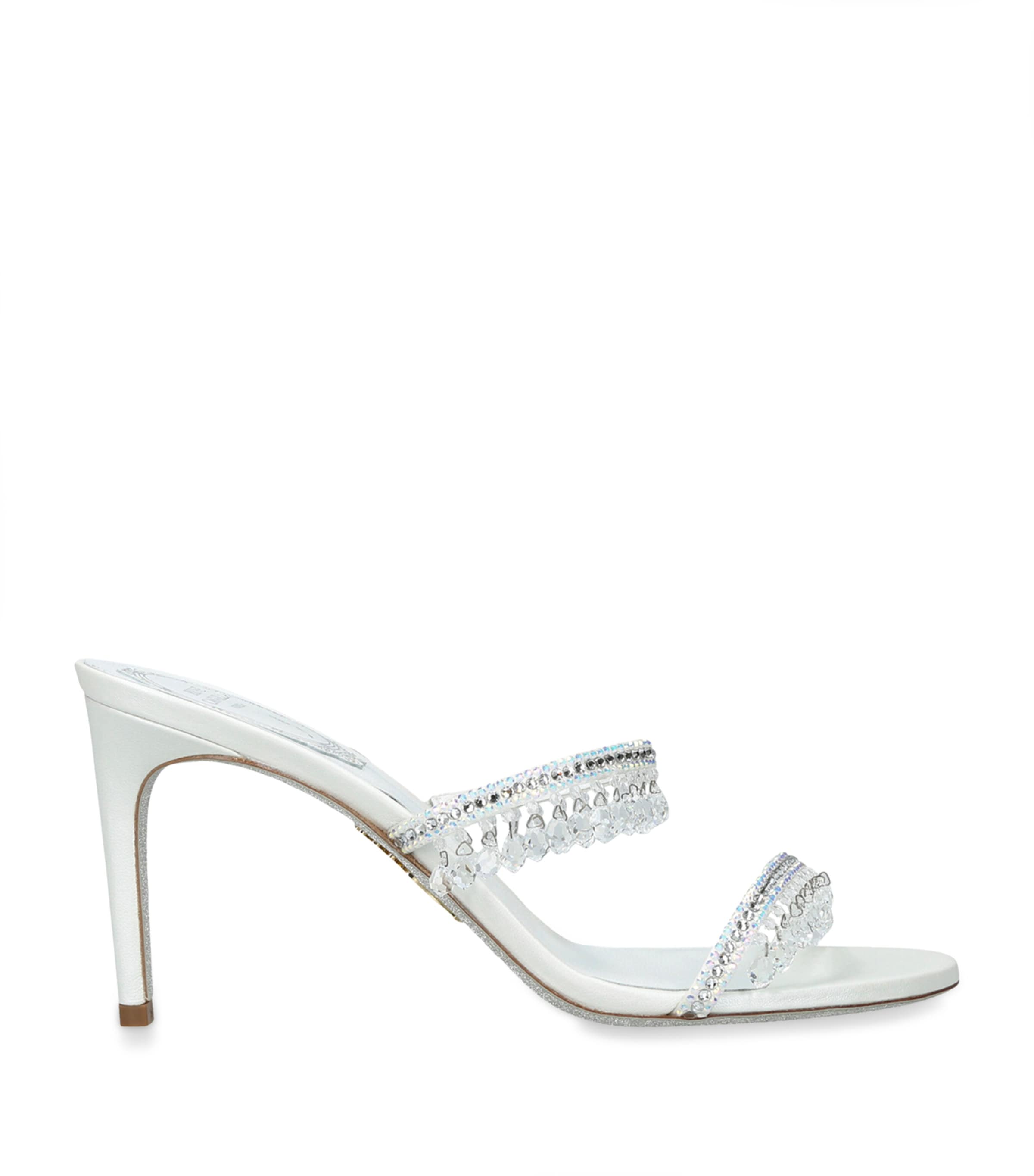 René Caovilla White Embellished Chandelier Mules 80