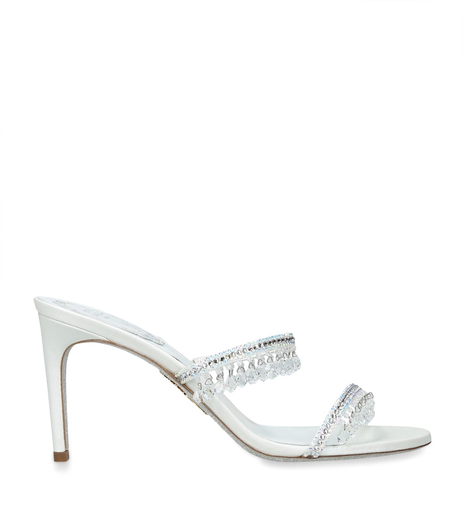 René Caovilla White Embellished Chandelier Mules 80
