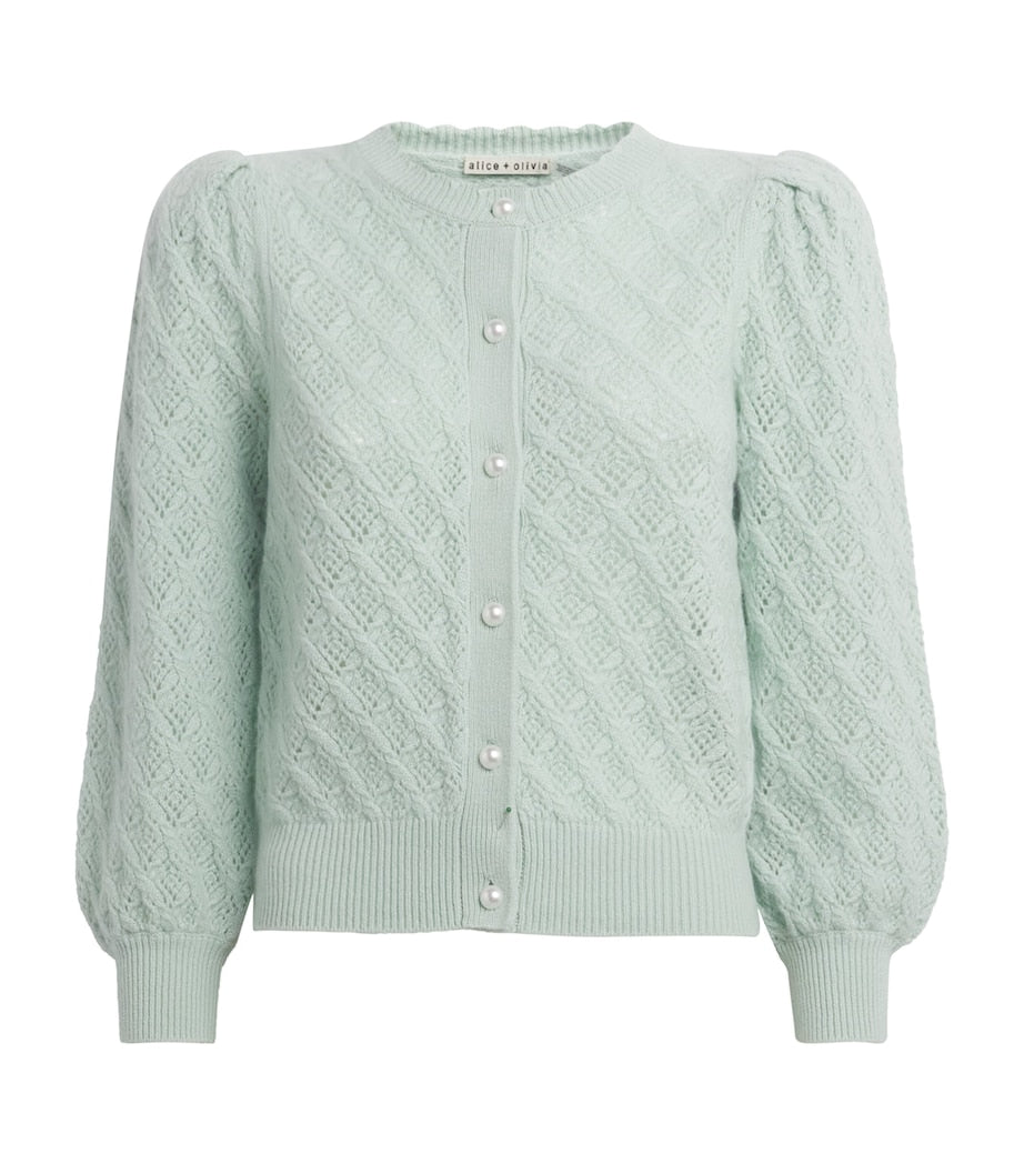 Alice+Olivia White Cashmere Puff-Sleeve Doris Cardigan