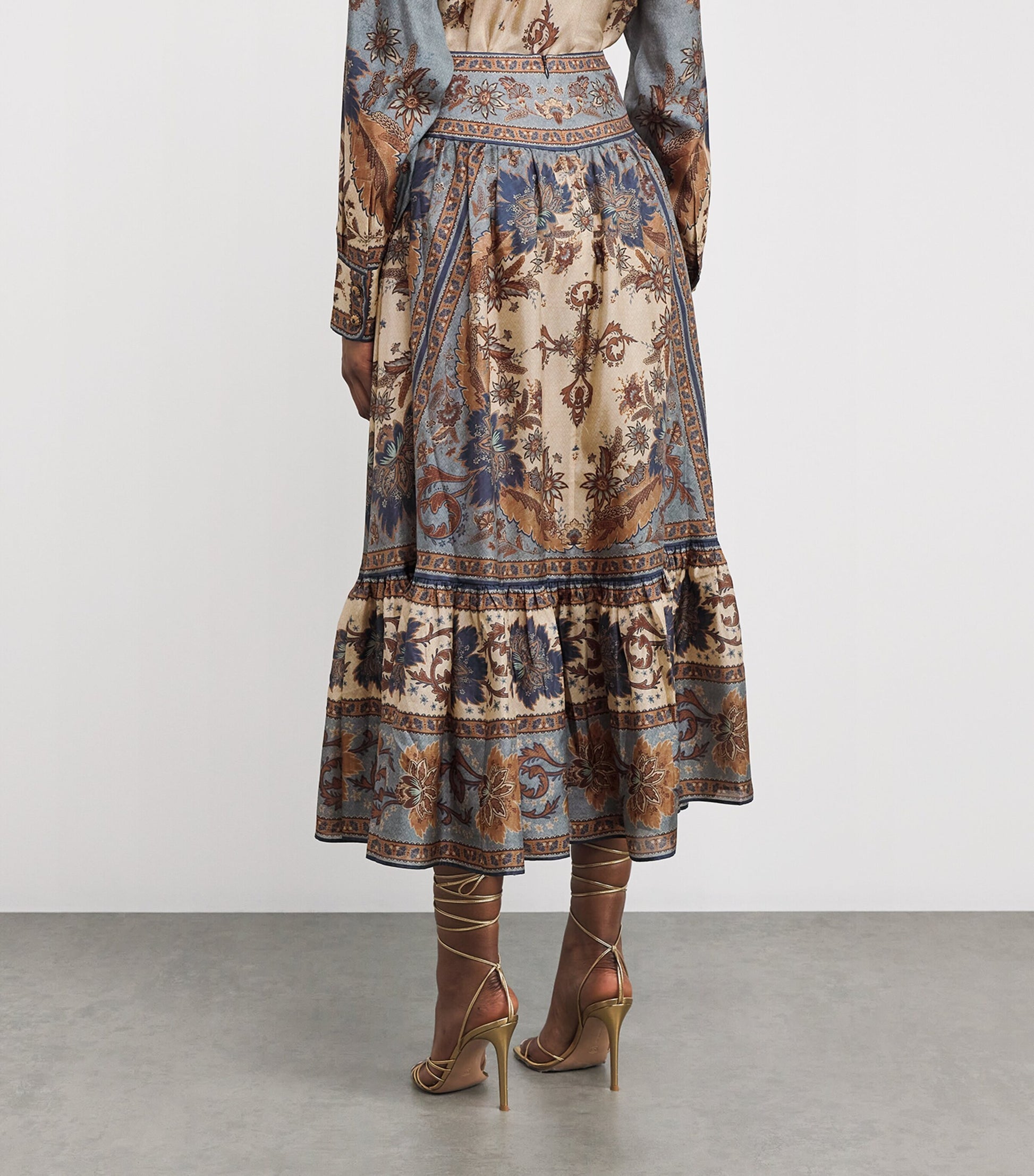 Multi Silk Floral Ascension Midi Skirt