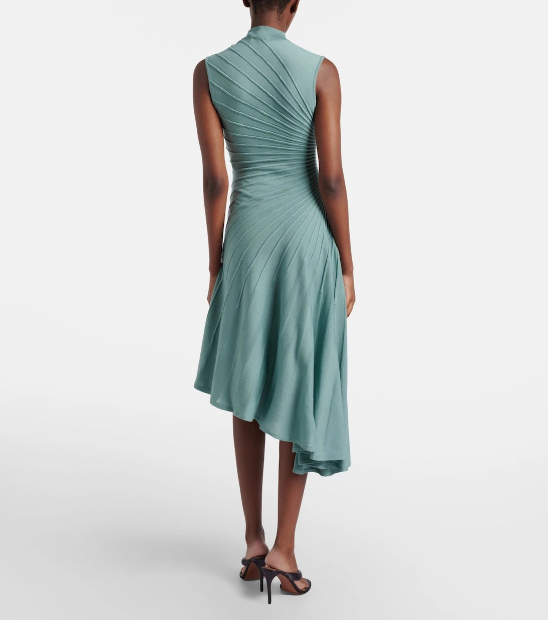 Alaïa - Ray asymmetric virgin wool midi dress