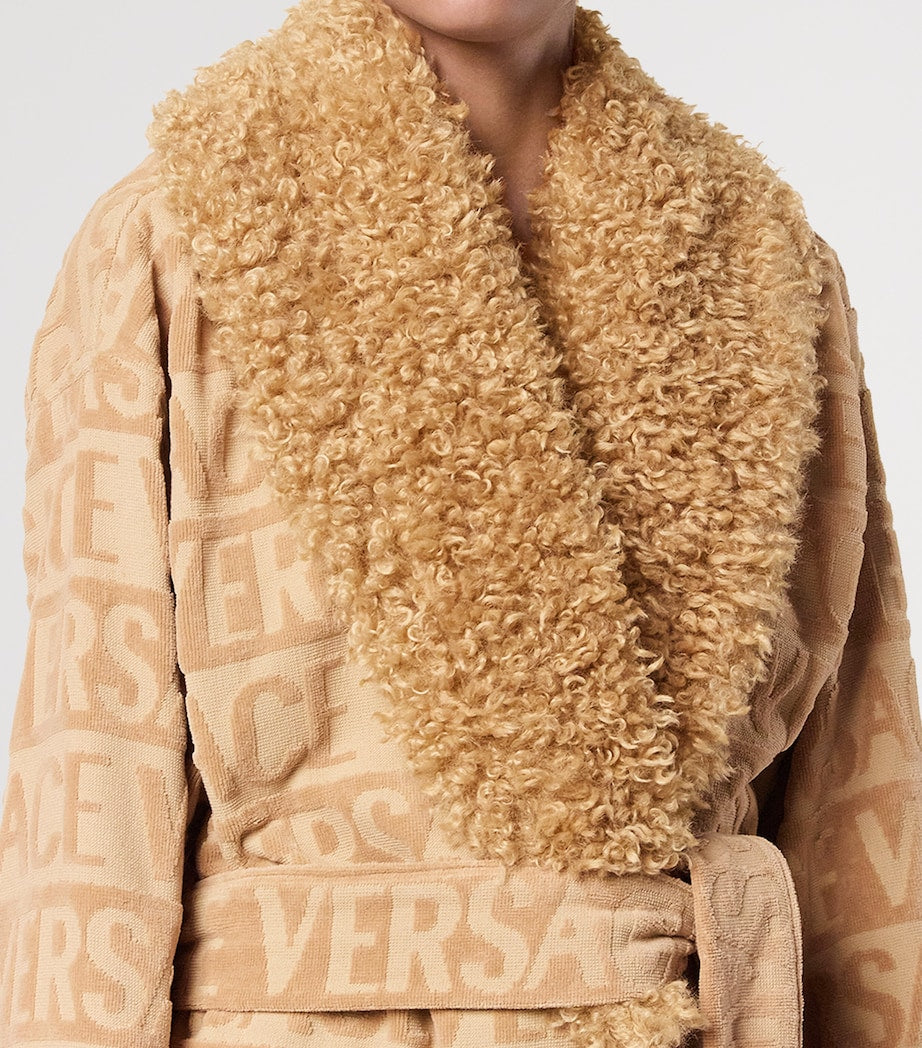 Faux Fur-Trim Monogram Dressing Gown