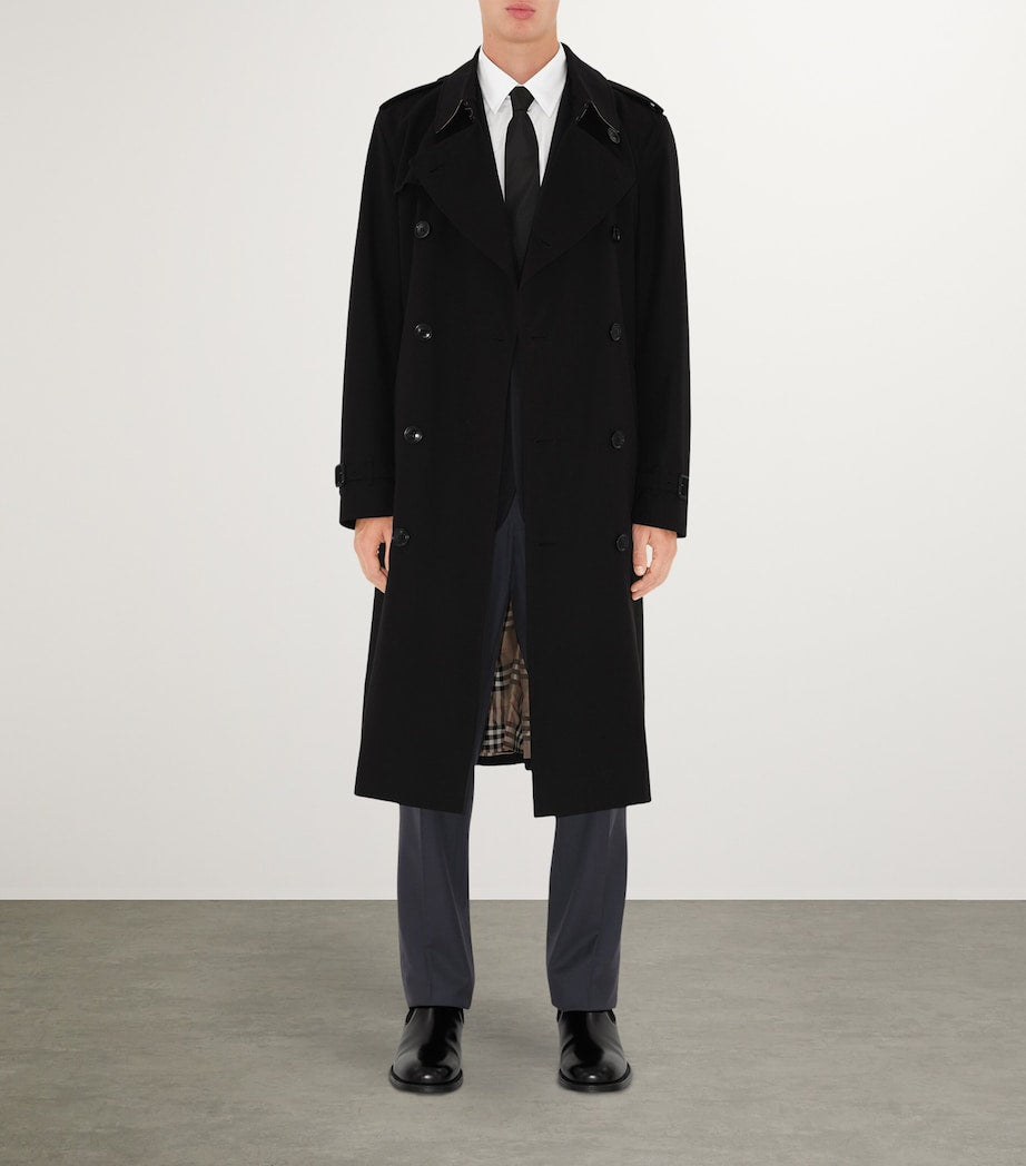 Burberry Black Long Kensington Heritage Trench Coat