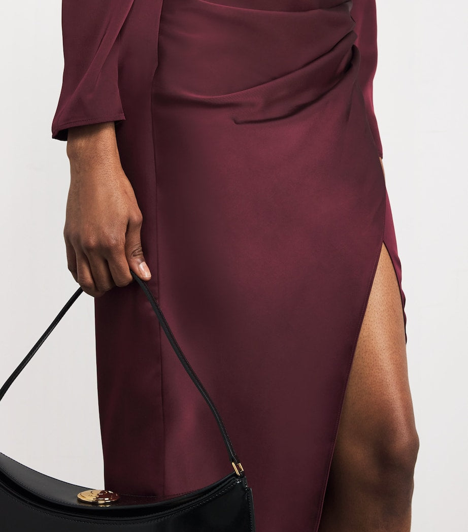 Self-Portrait Red Satin Draped Midi Dress