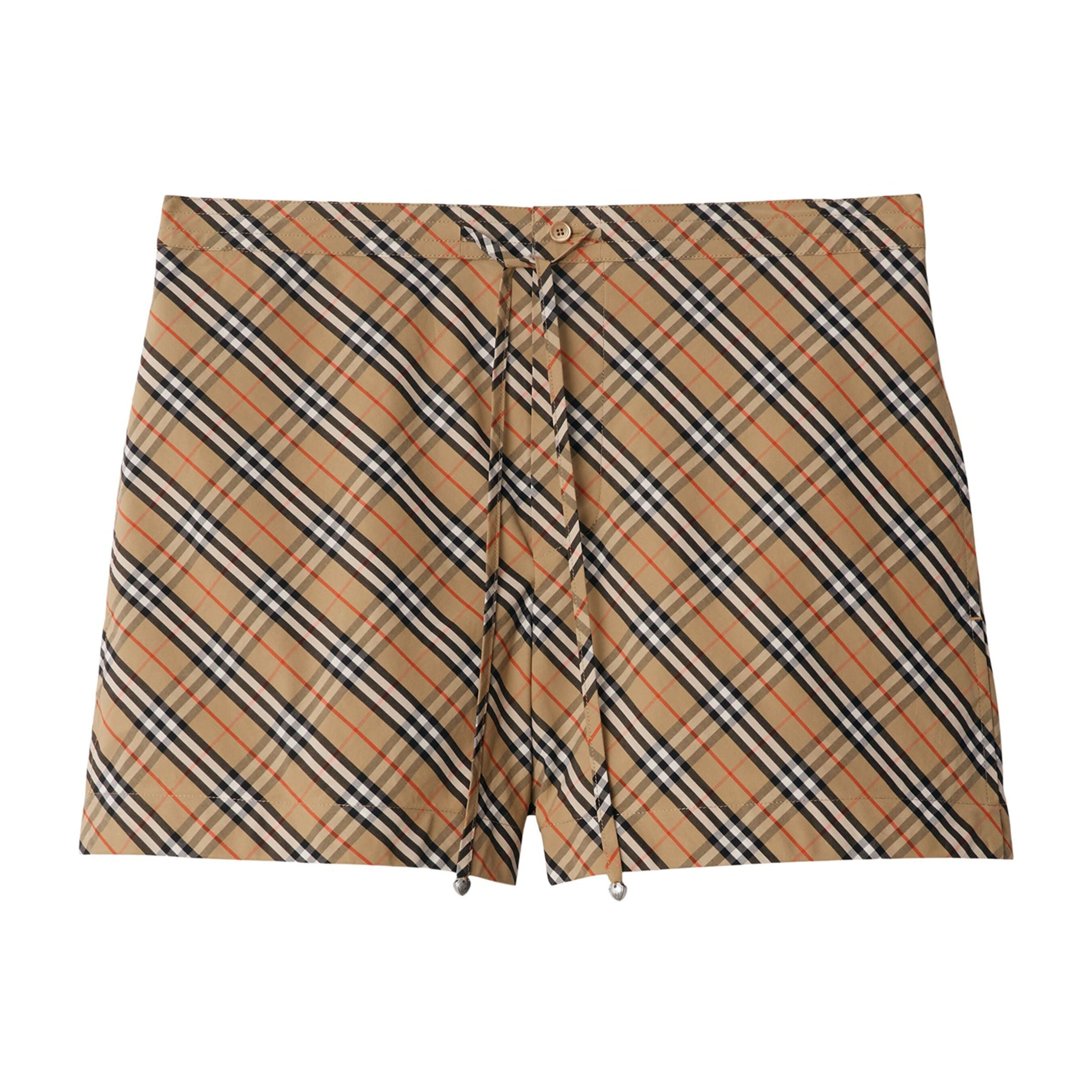 Beige Cotton Check Pyjama Shorts