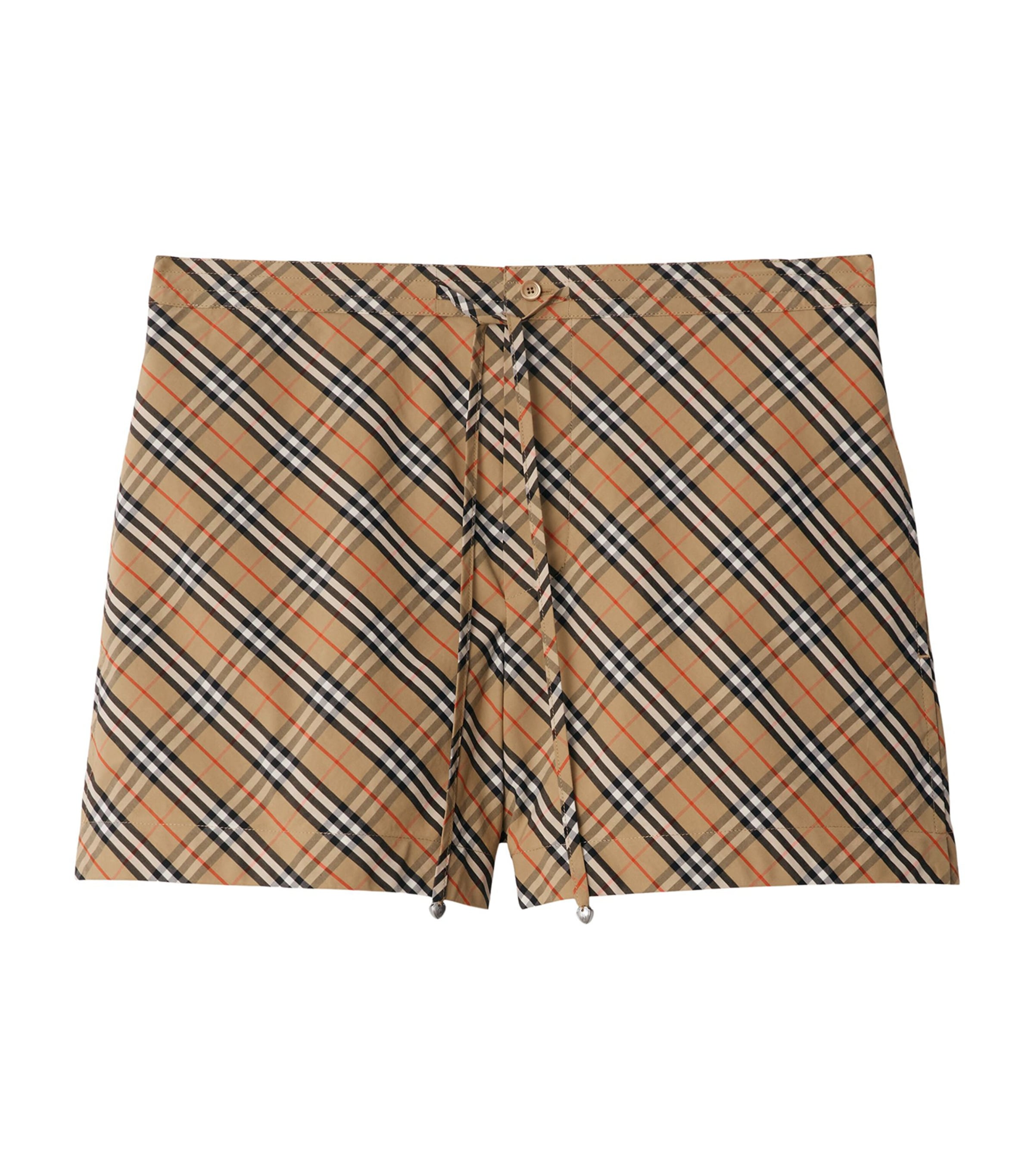 Beige Cotton Check Pyjama Shorts