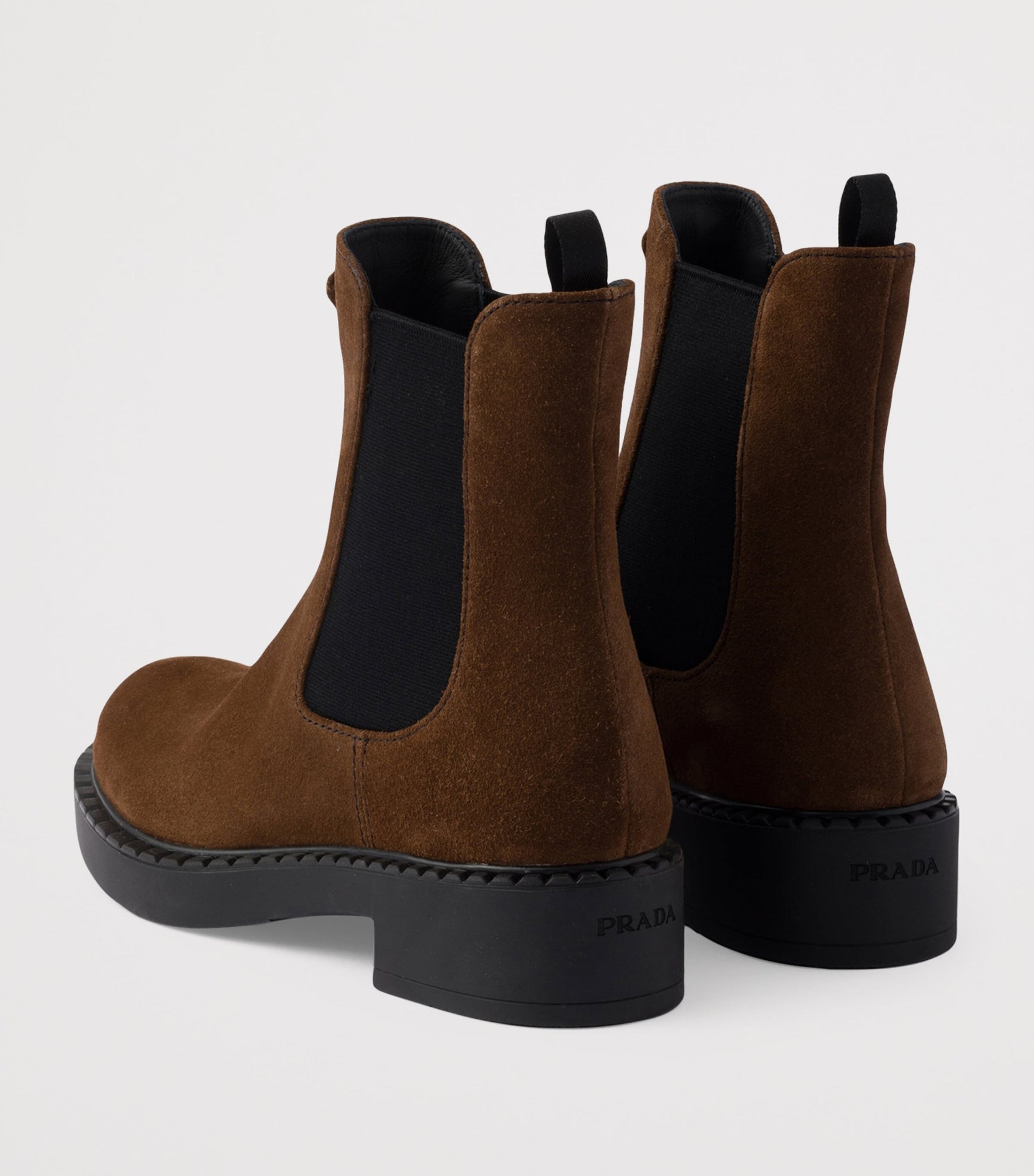 Prada Brown Suede Triangle Chelsea Boots