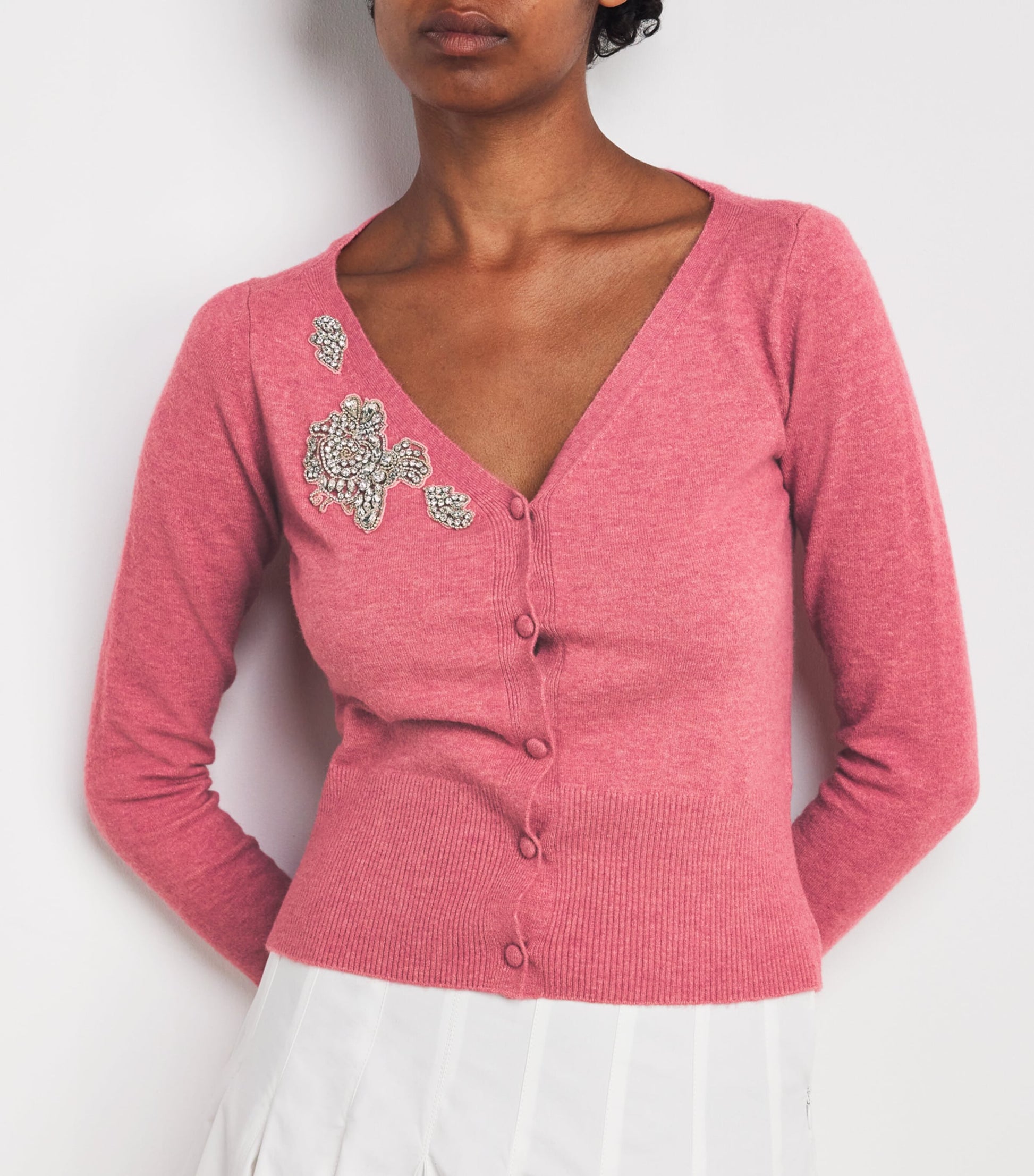 Pink Embellished Cropped Cardigan