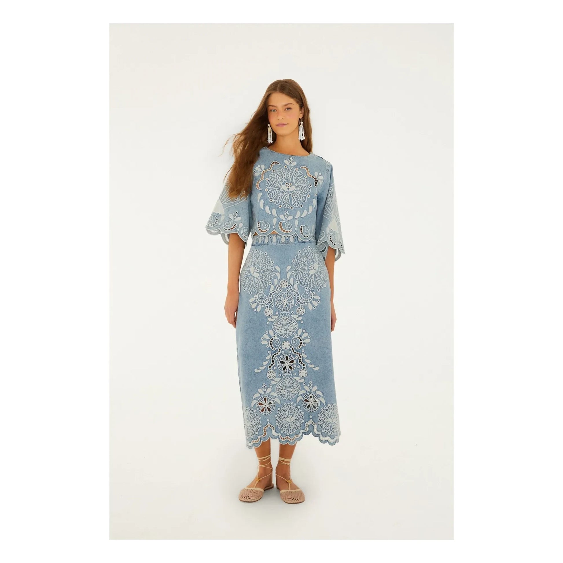 Farm Rio - Richelieux blouse | Denim blue