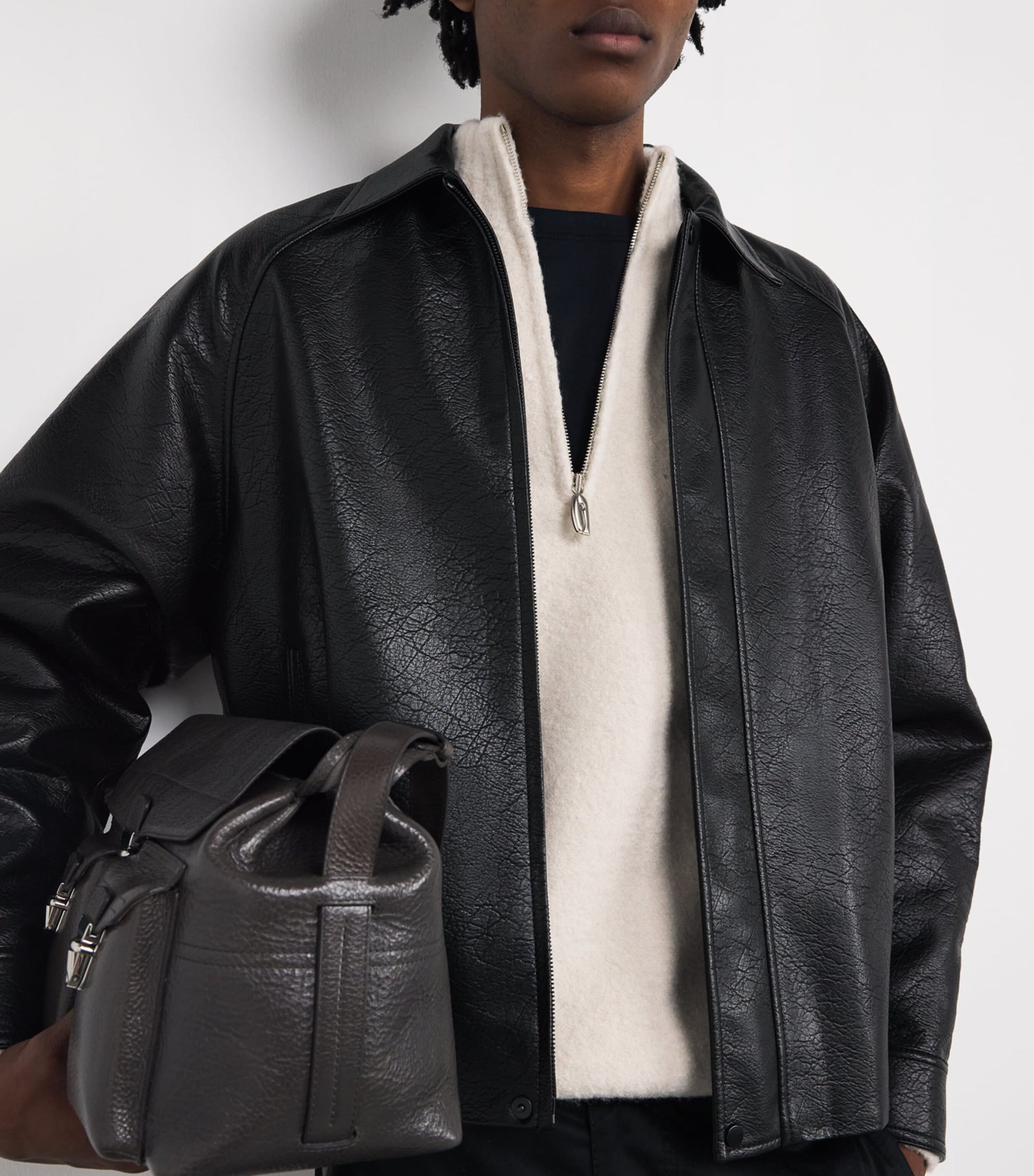 Ivory Wool-Blend Half-Zip Sweater