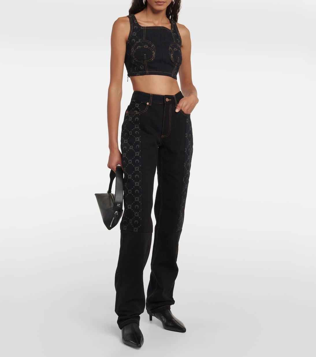Marine Serre - Regenerated cropped denim bustier