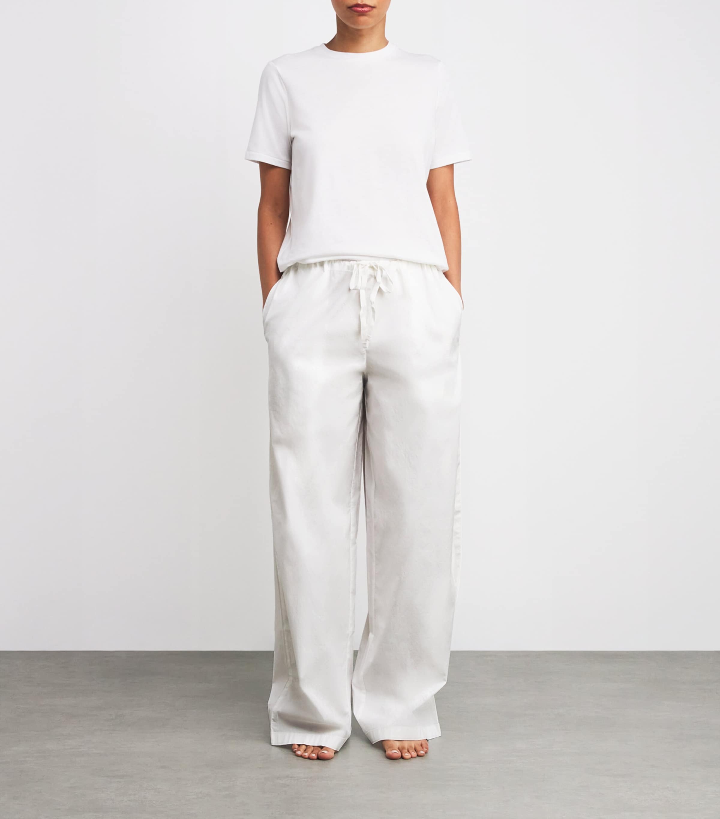Skims White Cotton Poplin Wide-Leg Trousers