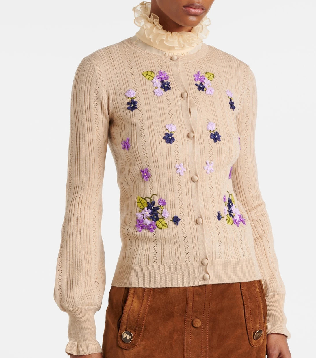 Valentino - Embroidered virgin wool cardigan