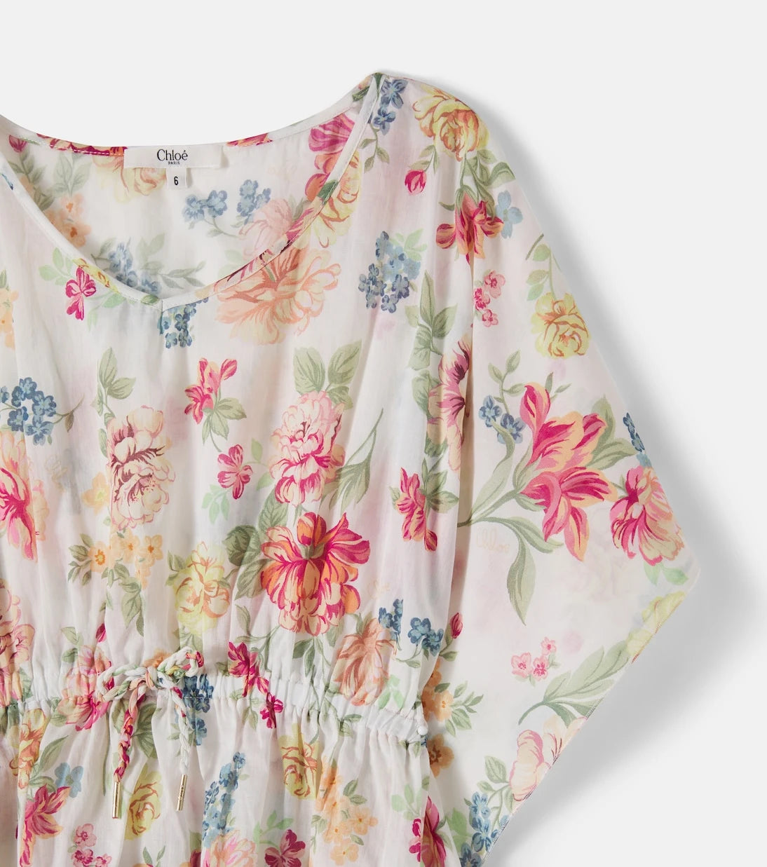 Chloé Kids - Floral drawstring cotton beach cover-up