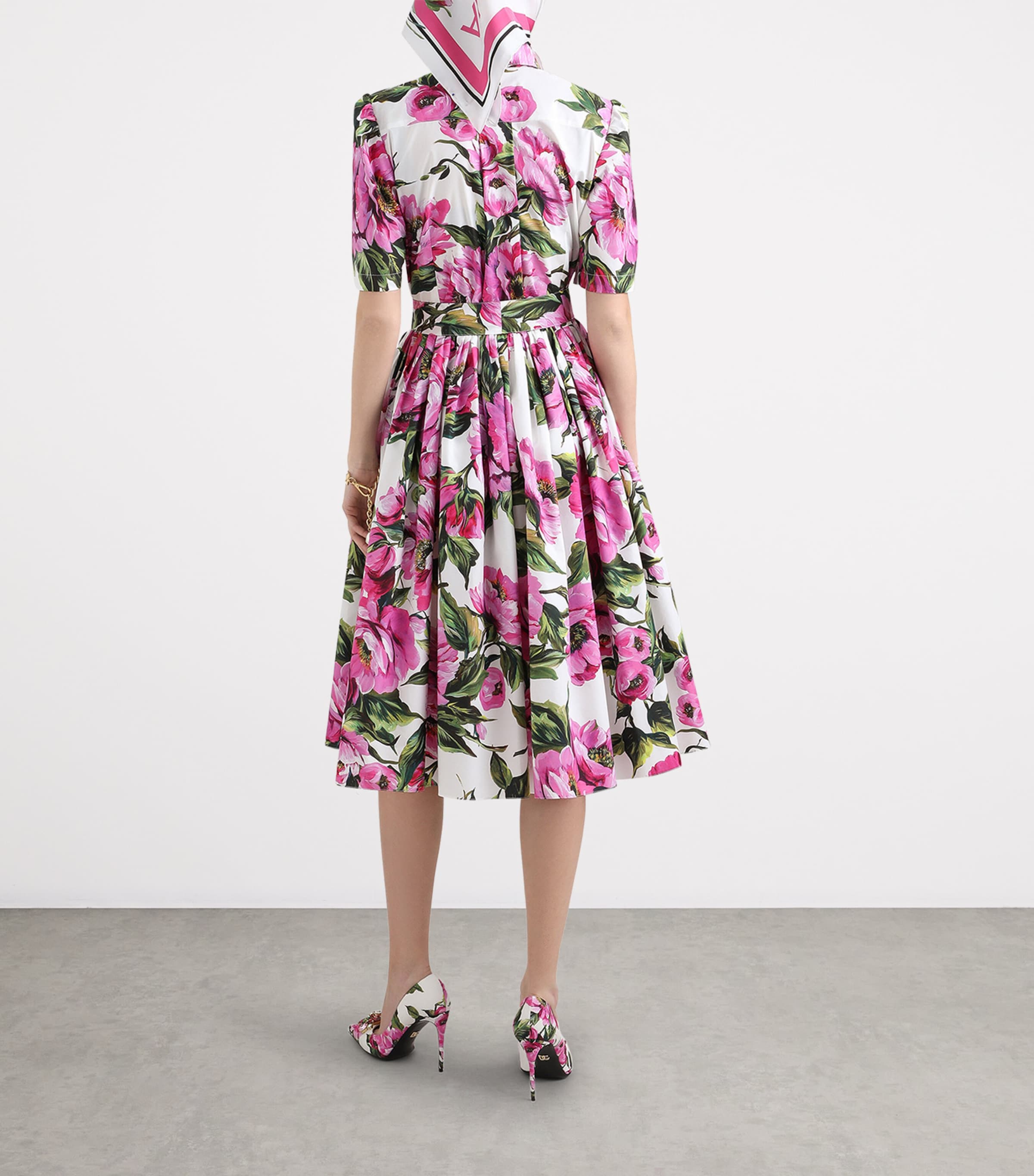 Dolce & Gabbana Multi Floral Print Midi Shirt Dress