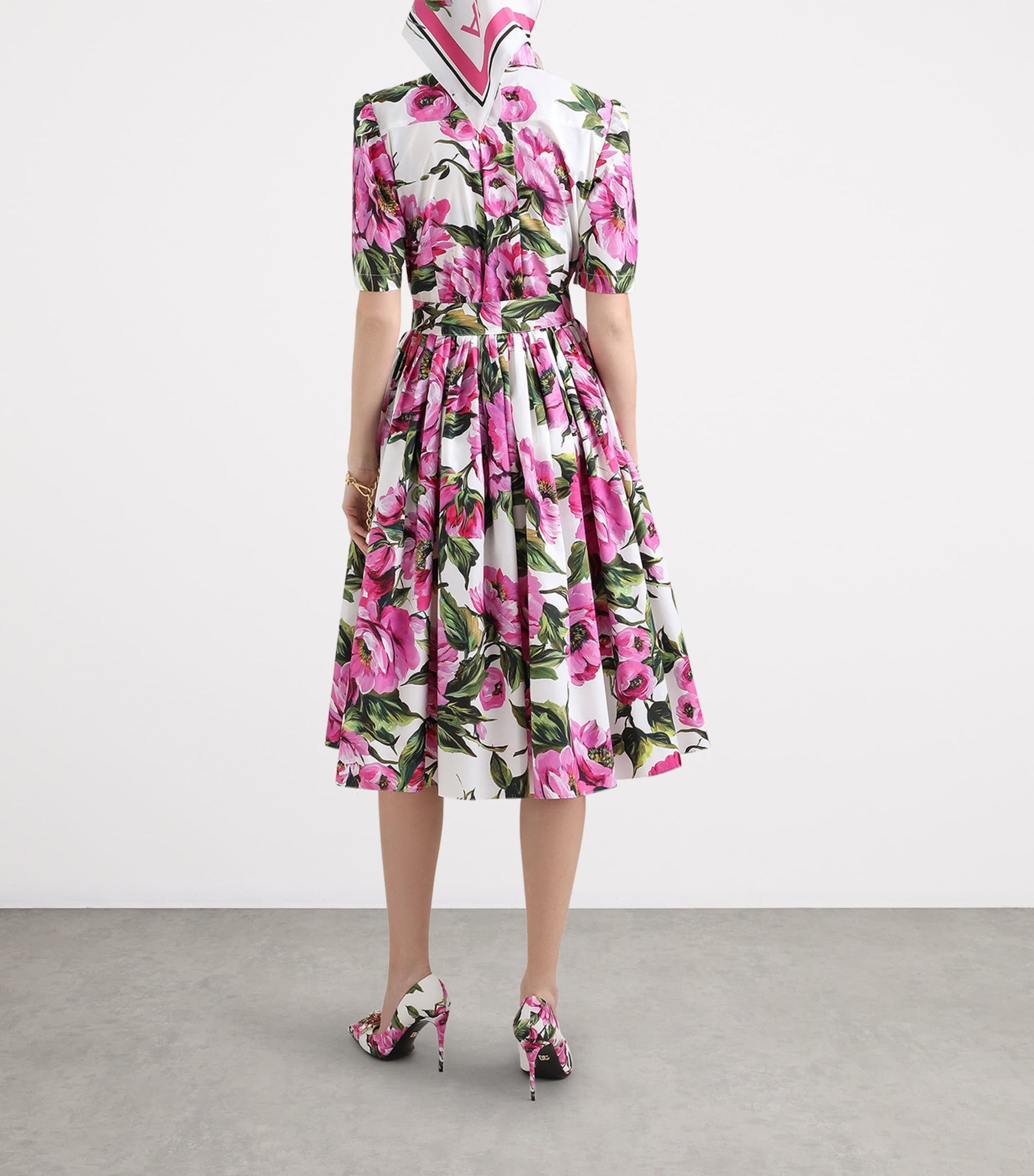 Dolce & Gabbana Multi Floral Print Midi Shirt Dress