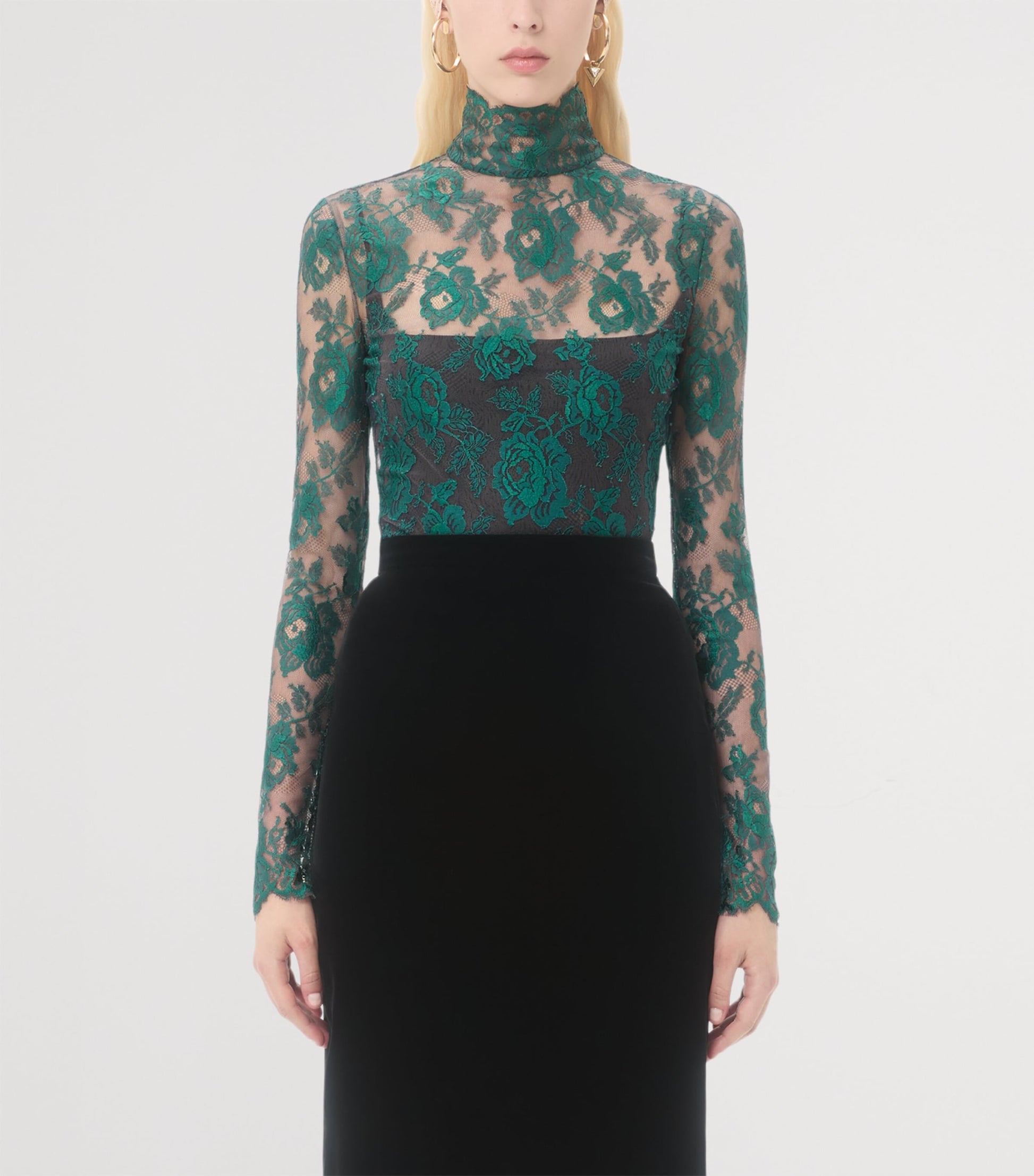 Valentino Green Lace Floral Top