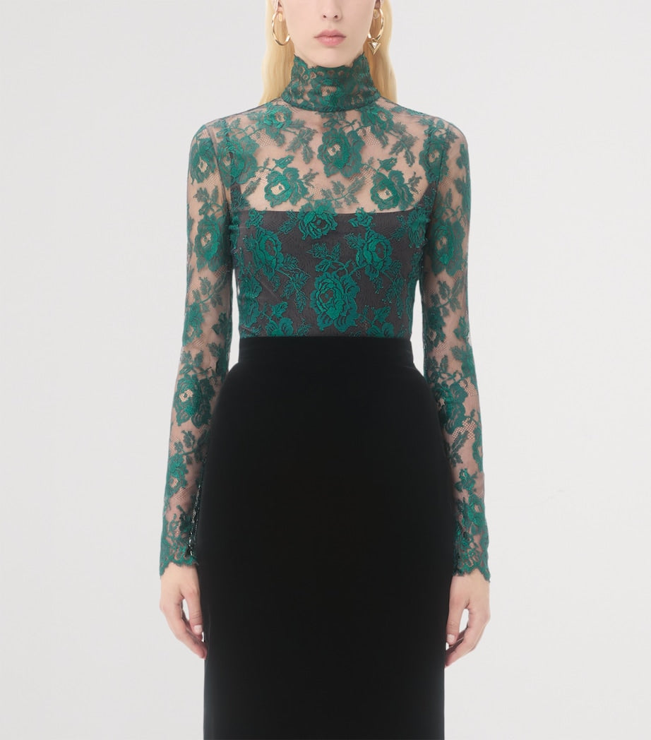 Valentino Green Lace Floral Top