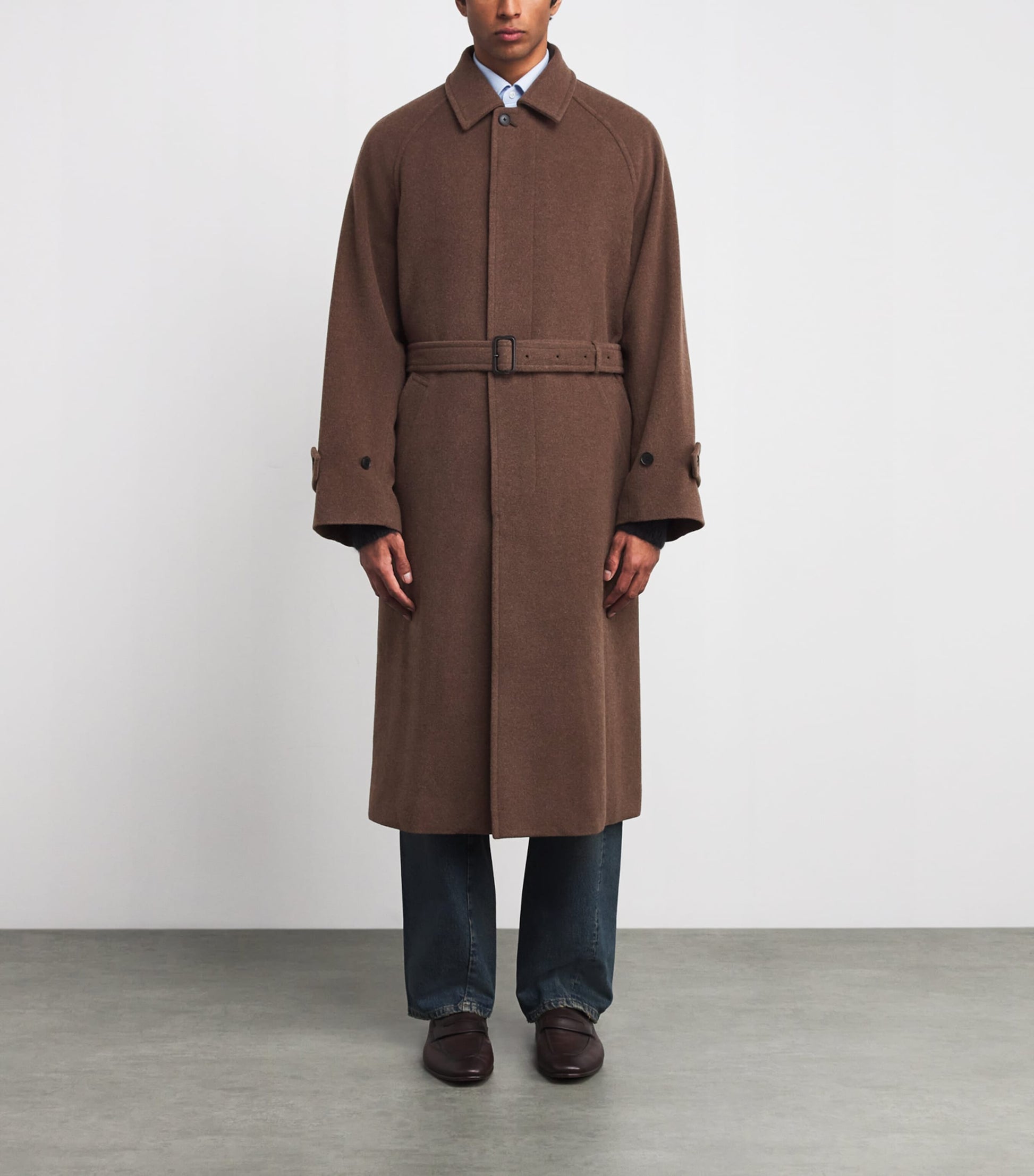 Auralee Brown Wool Mosser Soutien Collar Overcoat