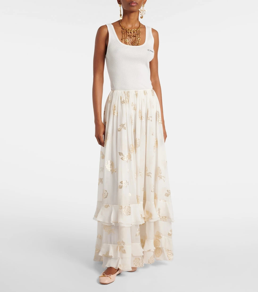 Chloé - Floral jacquard muslin maxi skirt
