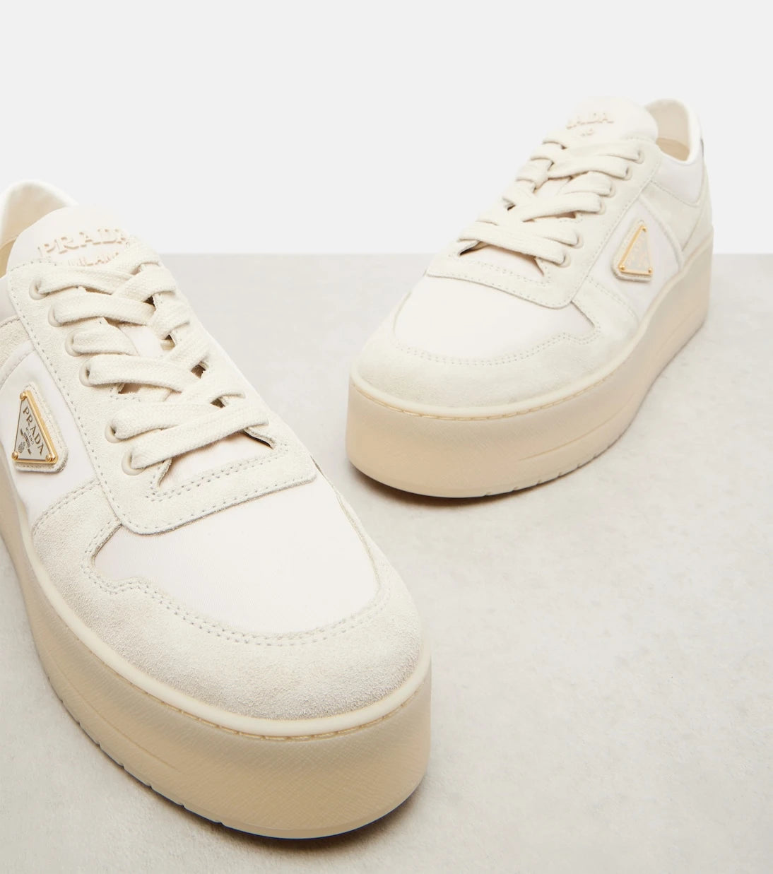 Prada - Downtown Bold Re-Nylon and suede sneakers