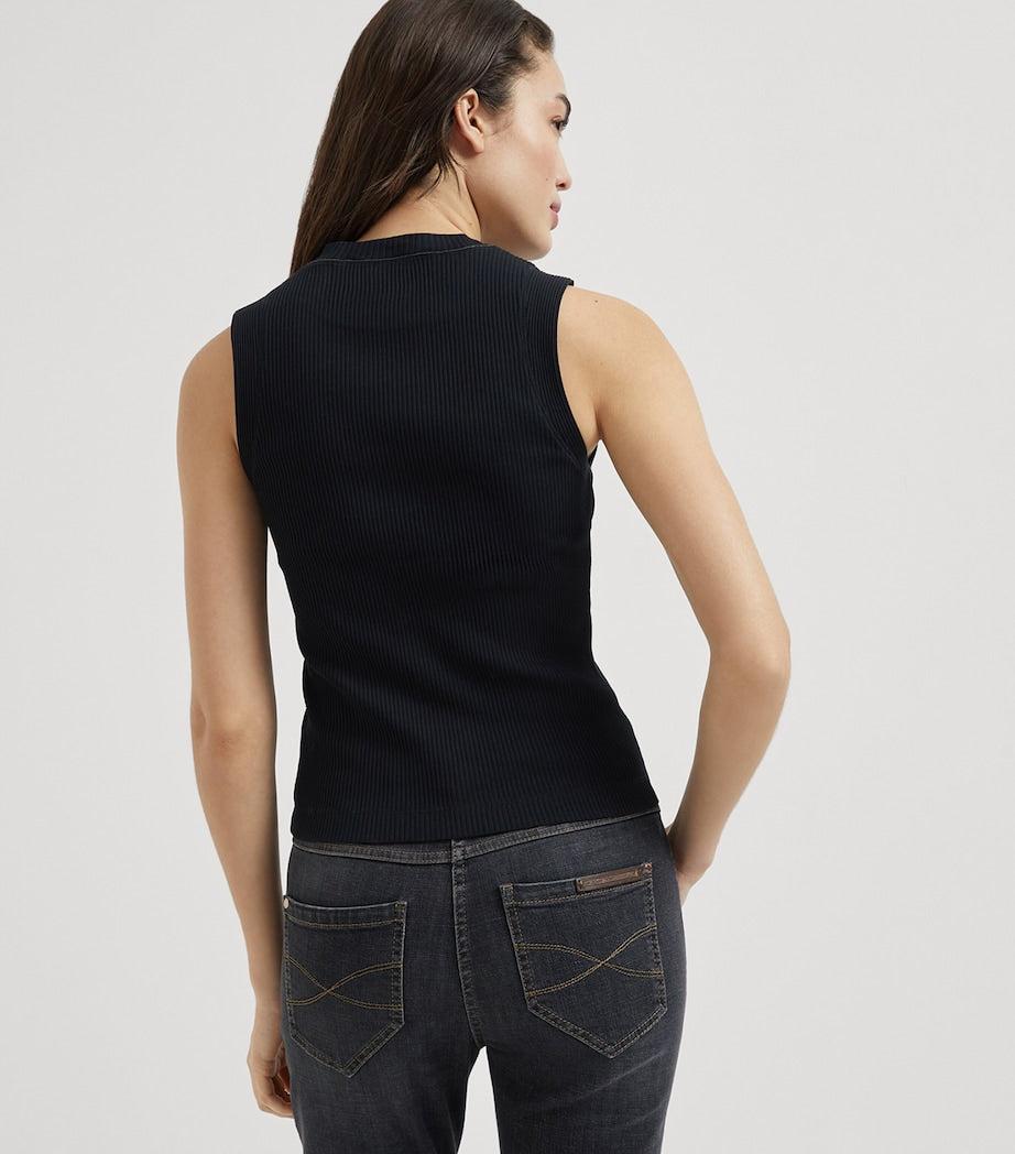 Brunello Cucinelli Black Cotton Ribbed Tank Top
