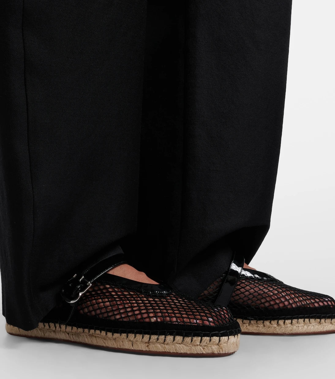 Alaïa - Fishnet leather-trimmed espadrilles