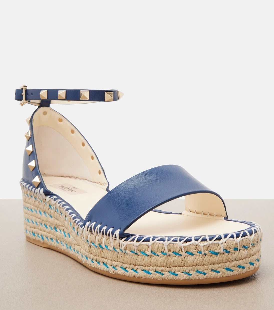 Valentino Garavani - Double Rockstud leather espadrille wedges