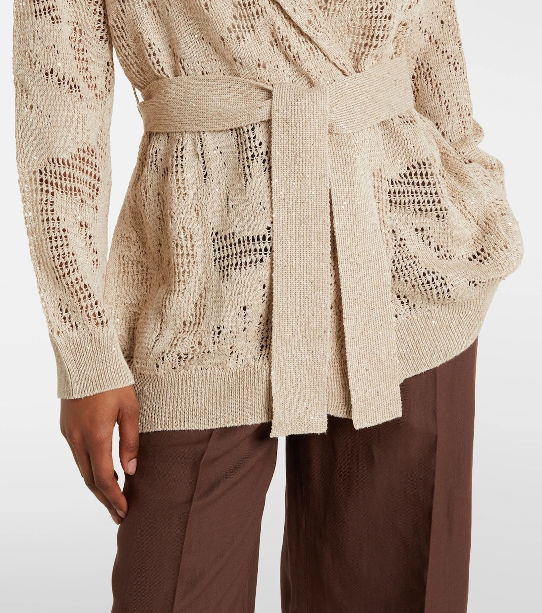 Brunello Cucinelli - Open-knit linen and cotton wrap cardigan